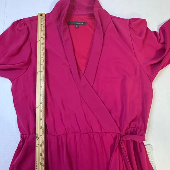 Julia Jordon Pink / Raspberry Long Sleeve Lapel Neck Wrap Midi Dress Size 12 NWT - Picture 9 of 15